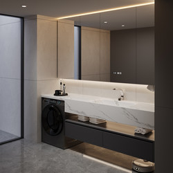 Customized Washing Machine Cabinet and Bathroom Cabinet Combination with Integrated Rock Slab Hot-Bent Basin, Bathroom Sink Cabinet, Washbasin Cabinet, and Vanity
