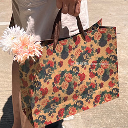 Retro Rose Handbag Kraft Paper Gift Bag Shoe Box Birthday Gift Bag Large Small Paper Bag