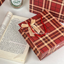 Retro Red Plaid Bow Handbag Birthday Gift Gift Bag Clothing Store Packaging Bag Shopping Bag Cardboard