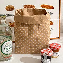 ins Korean-Style Polka Dot Kraft Paper Bag Dormitory Desktop Gift Packaging Storage Bag Baking Paper Bag