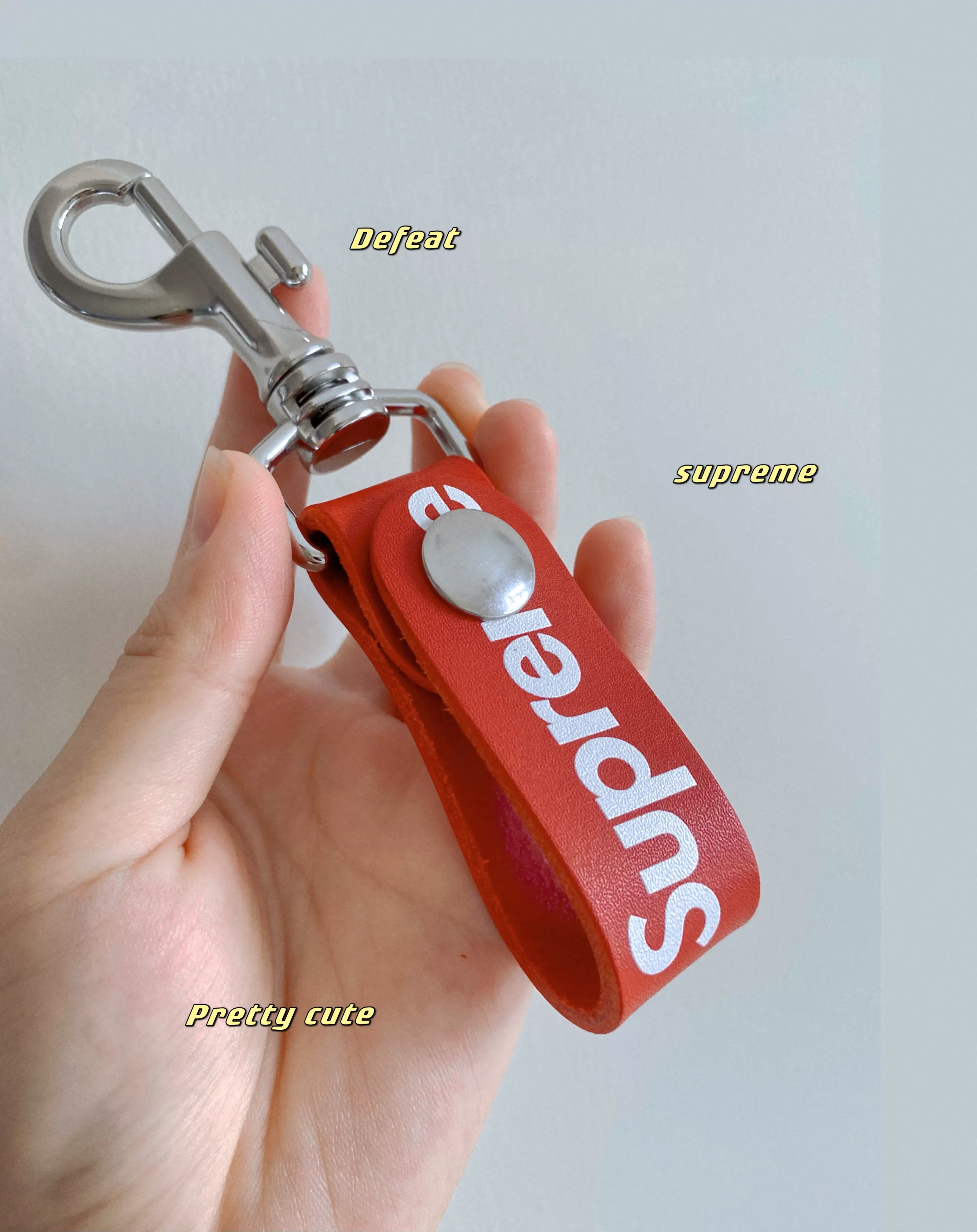 Supreme 21SS Leather Key Loop牛皮质钥匙扣大Logo不锈钢挂饰-Taobao