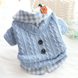 Dog Clothes Autumn and Winter Outfit Cat Princess Cute Shirt Sweater Fake Two-Piece Set Fleece-Lined Teddy Small Dog Pet