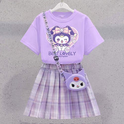 Kuromi Skirt for Girls, Summer 2026 New Style, Children's Preppy Dress, Girls' Summer Short-Sleeved Jk Suit