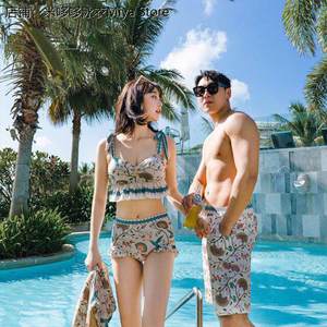 
Couple's split three-piece suit, belly-covering, slimming underwire swimsuit, women's beach trunks, hot spring swimsuit, swimsuit