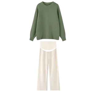 
Maternity suit green knitted bottoming inner layer mid-length warm sweater pants two-piece set 2026 new autumn and winter