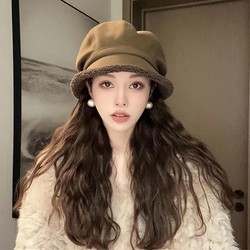 Hong Kong Purchasing Thickened Suede Fisherman's Hat For Women In Autumn And Winter Without Makeup, Lambswool Simple Octagonal Hat