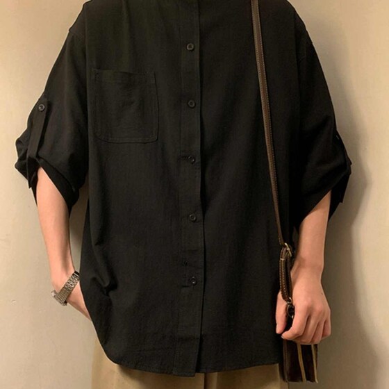 
New Chinese style 7-quarter sleeve shirt men's 2025 summer high-end retro design boy short-sleeved shirt jacket