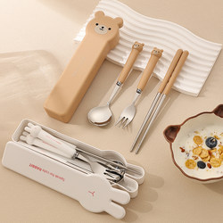Chopsticks and Spoon Set Tableware Set for One Person Portable Tableware Three-Piece Set Spoon and Chopsticks Set Student Tableware Cute