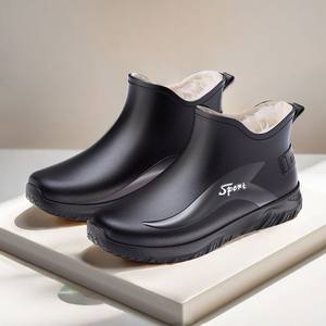 Low -gang raindrops Men's short cylinder in summer non -slip waterproof chef working water boots and velvet -resistant rubber shoes lightweight