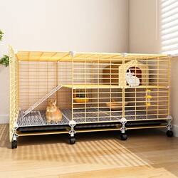 Special Large Two-Story Platform Rabbit Cage for Guinea Pigs, Complete Set of Rabbit House with Toilet, Indoor Small Villa