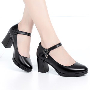 Cheongsam model walk show high -heeled shoes, not tired feet leather, thick heel waterproof platform leather shoes dancing soft bottom shoes