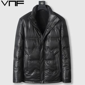
New winter style Haining leather down jacket for men's head layer calf leather jacket stand collar thickened middle-aged leather jacket