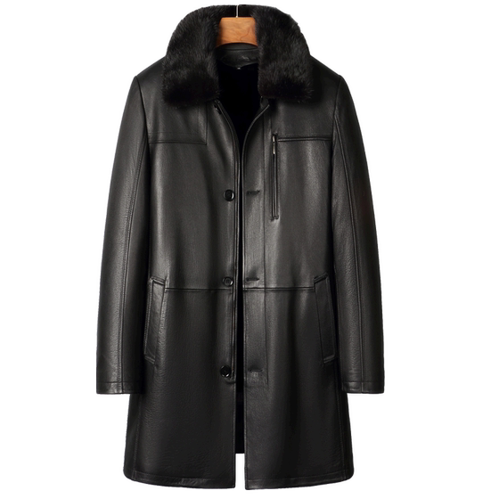 Haining Yasukari leather leather coat men's medium -long mink inner mink fur integrated middle -aged fur windbreaker outer collars winter