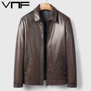 
25 new Haining genuine leather leather jacket men's lapel fashionable goat leather jacket silk cotton thickened short leather jacket