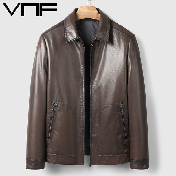 
25 new Haining genuine leather leather jacket men's lapel fashionable goat leather jacket silk cotton thickened short leather jacket