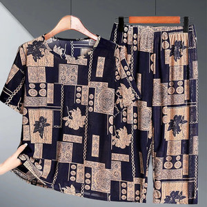
Middle-aged and elderly women's summer short-sleeved large-size ice silk suit mother suit summer clothing elderly summer casual two-piece set
