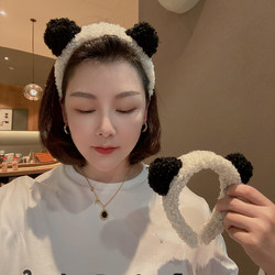 Age-Reducing High-End Plush Panda Headband for Washing Face, Cartoon Hairband, Cute and Adorable Girl Hairpin, Soft and Skin-Friendly Wide Headband