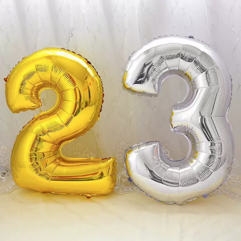 26寸铝膜铝箔数字气球金银色结婚儿童生日100百天宴