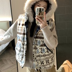 American Retro Reversible Patchwork Design Fleece Vest Jacket for Men and Women, Winter Thickened Lamb Wool Cotton Coat, Trendy