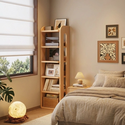 Zhuohe Bookcase Solid Wood Small Apartment Bedroom Floor-Standing Storage Rack Home Natural Wood Style Bedside Integrated Vertical Small Bookshelf
