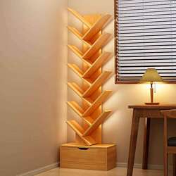 Zhuohe Tree-Shaped Small Bookshelf Storage Rack Floor-Standing Bedroom Cabinet Living Room Storage Rack Natural Wood Multi-Layer Creative Narrow Bookcase