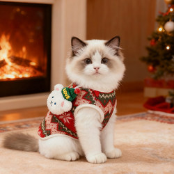 Cute Cat Clothes, Thickened Christmas and New Year Vests for Silver Shaded Ragdoll and Hairless Cats, Festive Dog Vests for Autumn and Winter