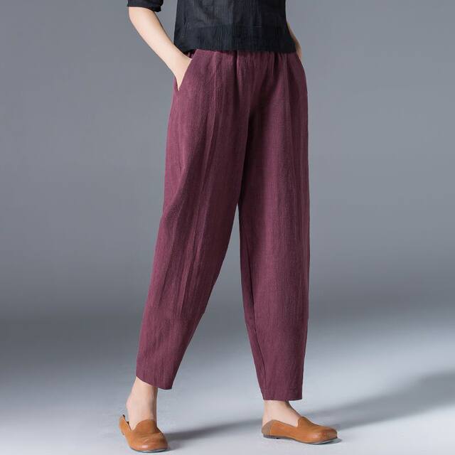 Cotton and linen wide leg pants for women summer 2024 loose large size white harem pants slim casual black nine-point lantern pants