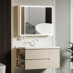 Side Storage Bathroom Cabinet Combination Ceramic Integrated Bathroom Sink Small Apartment Washbasin Honeycomb Aluminum