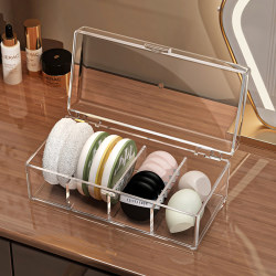 Powder Puff Storage Box Desktop Dressing Table Compartment Dust-Proof Organizer Box Air Cushion Beauty Sponge Makeup Brush Storage Rack