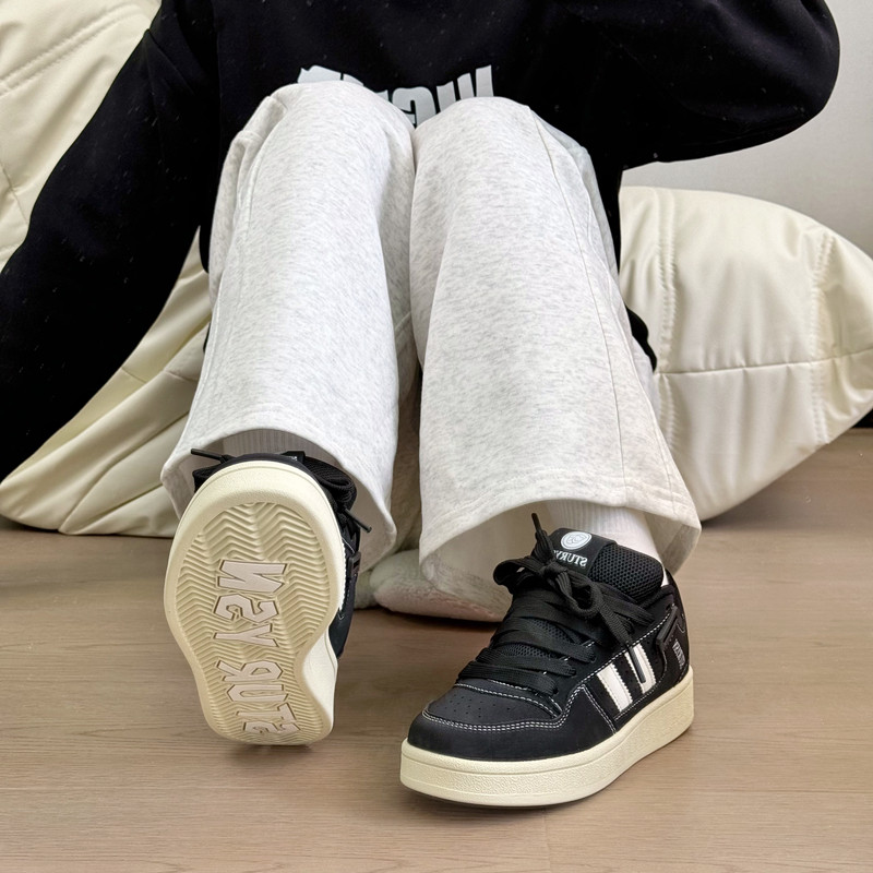 Spring couple frosted black color-blocked bread shoes for men ins ...