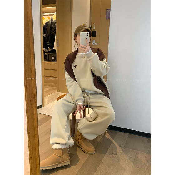 
Love Devil Fish Fashion Sweater Suit Women's 2025 Winter New Pullover Top Wide Leg Pants Two-piece Set