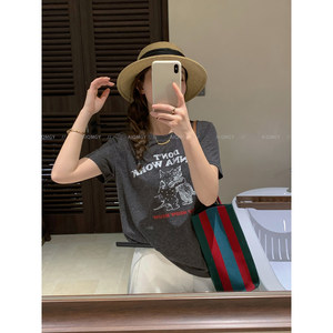
Love Devil Fish Short Sleeve Round Neck Cartoon Letters Printed T-Shirt Women's 2026 Summer New Fashion Loose Top