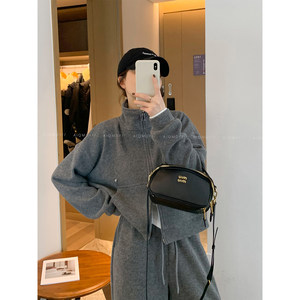 
Love Devil Fish Fashion Suit Women's 2025 Winter New Cardigan Double Zipper Jacket Wide Leg Pants Two-piece Set