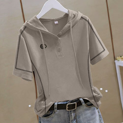 Hooded Short-Sleeved T-Shirt for Women, Loose and Stylish, Summer 2026 New Fashion Embroidered Top with Visible Stitching Design, Versatile Top