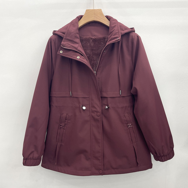 Velvet thickened pie overcoming casual windbreaker jacket 2025 winter middle-aged and elderly medium-length mother's cotton-padded jacket