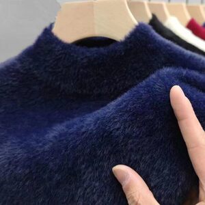 
Ordos city-produced winter mink velvet thickened warm sweater men's half turtleneck plush sweater casual sweater