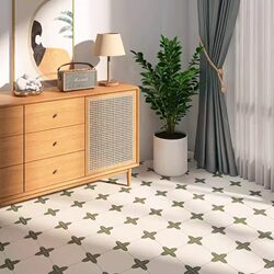 French-Style 300×300 Small Floral Tiles for Kitchen and Bathroom, Non-Slip Floor Tiles in Avocado Green, Artistic Tiles for Bathroom and Balcony