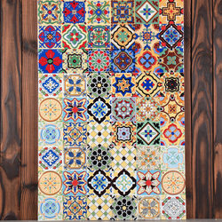 Tile Pattern Tiles, Nine-Grid Colorful Small Floral Tiles, Nordic and American Style Kitchen, Bathroom, Balcony, Antique-Style Floor Tiles 300