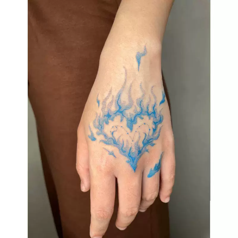 蓝色火焰手背纹身贴防水持久鬼魅蓝焰火手指小图案个性男女幽蓝贴