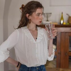 French Sweet Retro Loose Long-Sleeved Shirt for Women, New Spring and Autumn Pure Cotton White Shirt, Simple Commuter Top