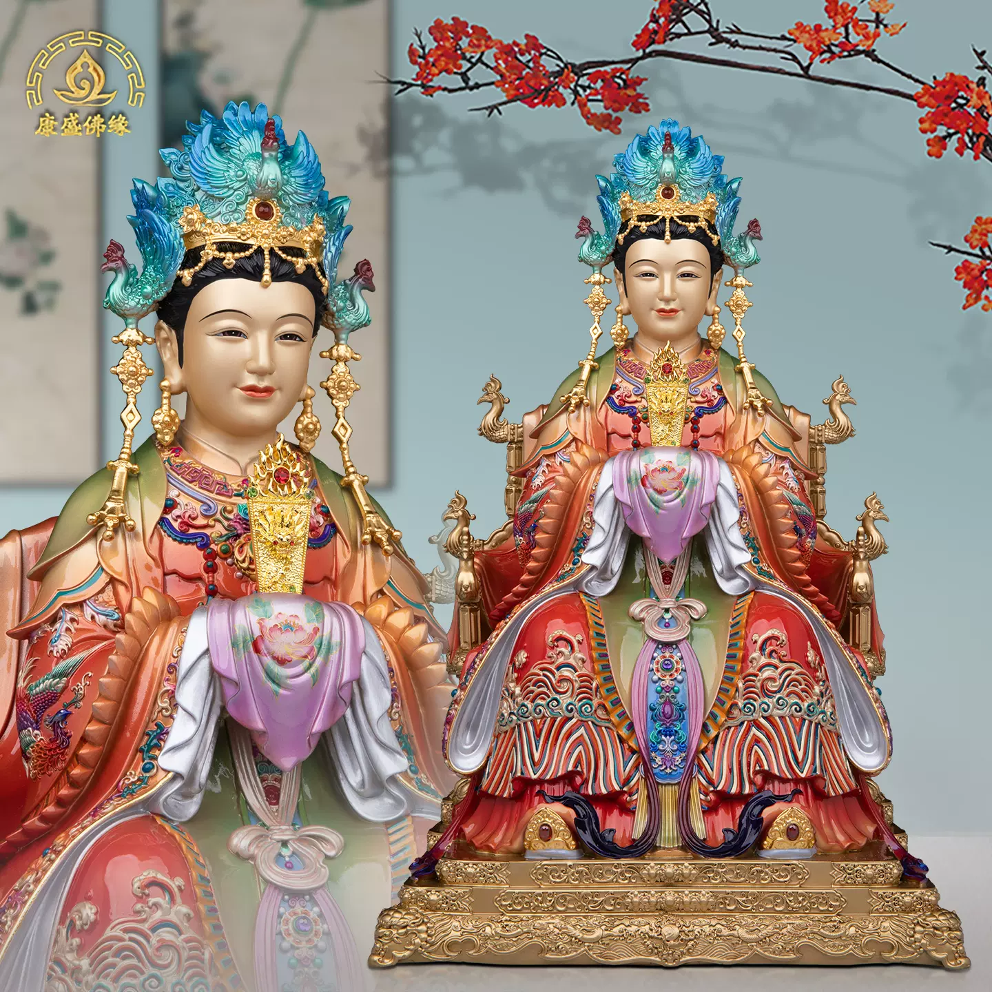 立高王觀音佛像站高王觀世音菩薩敦煌k金樹脂神像客廳用品擺件