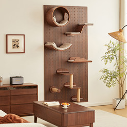 Curry Black Walnut Perforated Board Cat Climbing Frame Wall-Mounted Cat House Integrated Solid Wood for Small Apartments, Does Not Take up Space