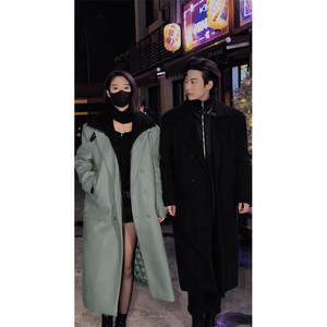 
Longbaotao winter new high-end design fake two-piece lapel stand collar woolen coat long woolen coat