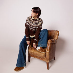 
ise'Journey to Fair Isle' brown retro knitted pullover crew neck sweater K2540878W