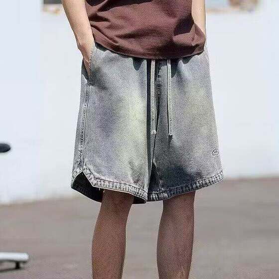 Denim shorts men's summer thin loose waist loose waist and pent -point pants tide brand pants all -match 5 -point pants boys
