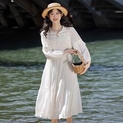 French-Style High-End Hollow Lace White Dress for Women, Early Spring New Style, Travel Outfit, Elegant A-Line Skirt