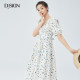 D.SIGN small temperament V-neck mid-length A-line dress for women's summer 2025 new puff sleeve short-sleeved print

