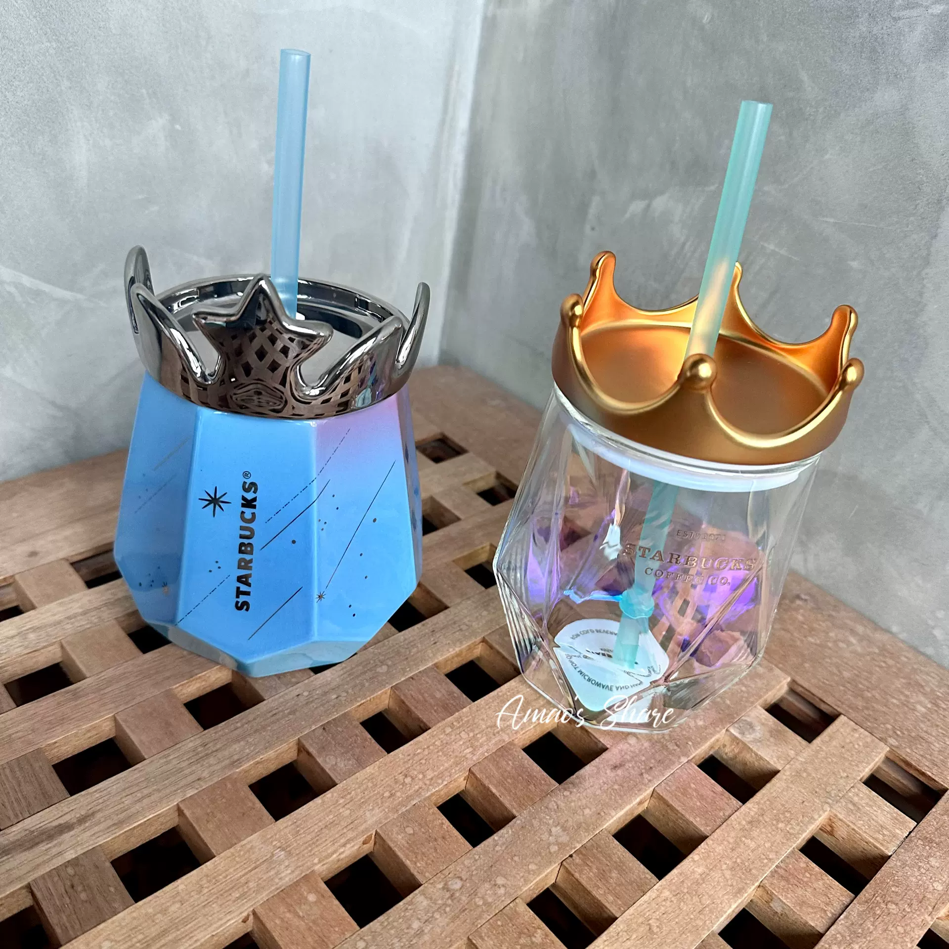 星巴克杯子限量经典周年庆海洋渐变幻彩皇冠陶瓷玻璃杯吸管杯水杯