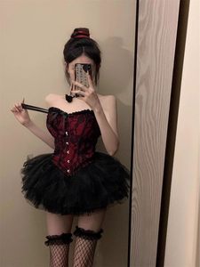 Retro palace style sexy hot girl strapless top in summer new high-waisted slim short skirt two-piece set for women
