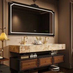 Original New Design French-Style Vintage Rock Slab Ceramic Integrated Basin Bathroom Cabinet Set Washbasin for Bathroom